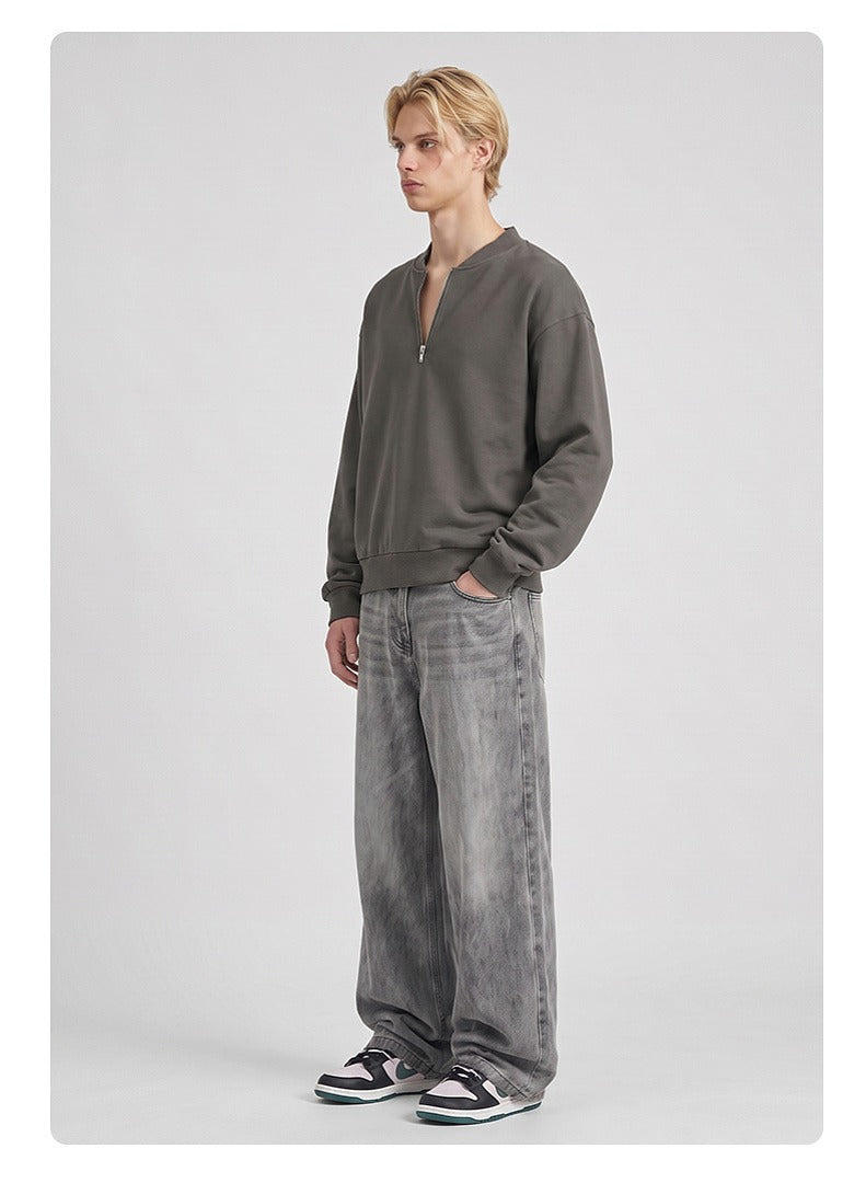 Washed Half-Zip Relaxed Crewneck Sweatshirt