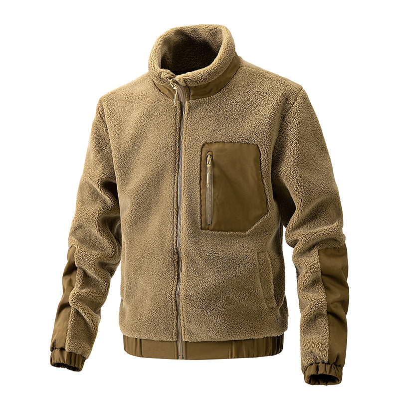 Men's Sherpa Fleece Stand Collar Jacket – Casual Outdoor Zip-Up