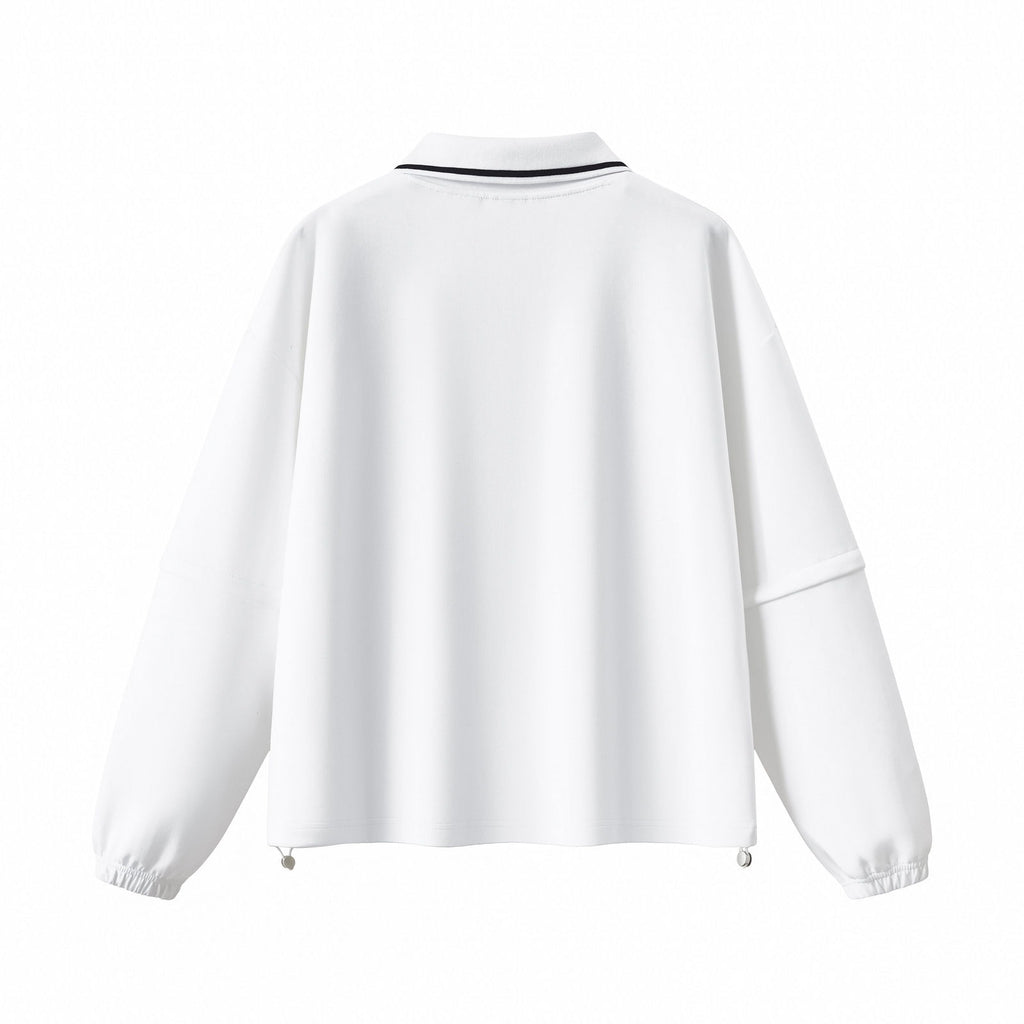 Relaxed Polo Collar Drawstring Sweatshirt