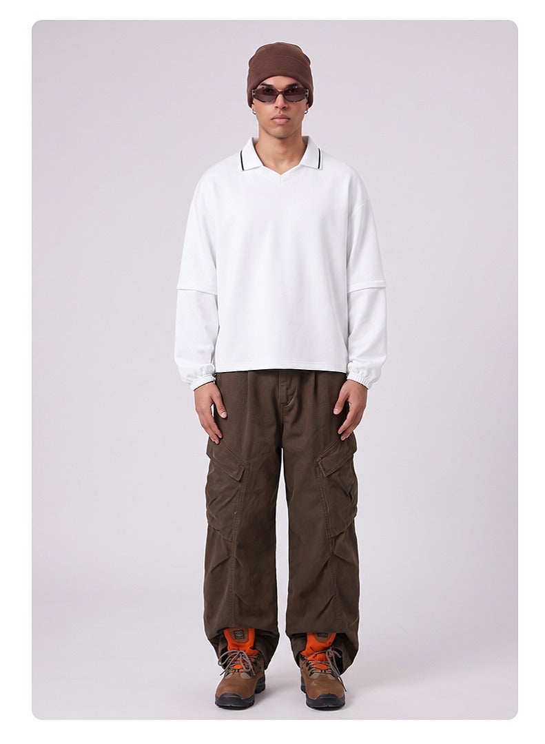 Relaxed Polo Collar Drawstring Sweatshirt