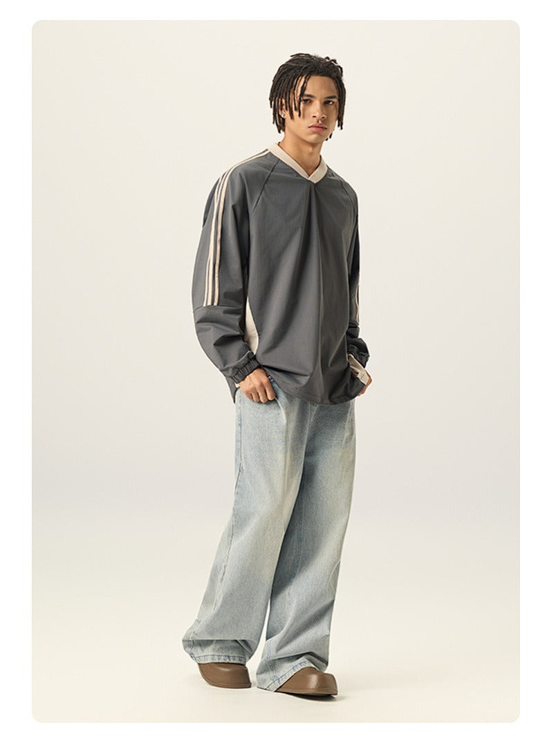 Varsity Panel V-Neck Long Sleeve Tee