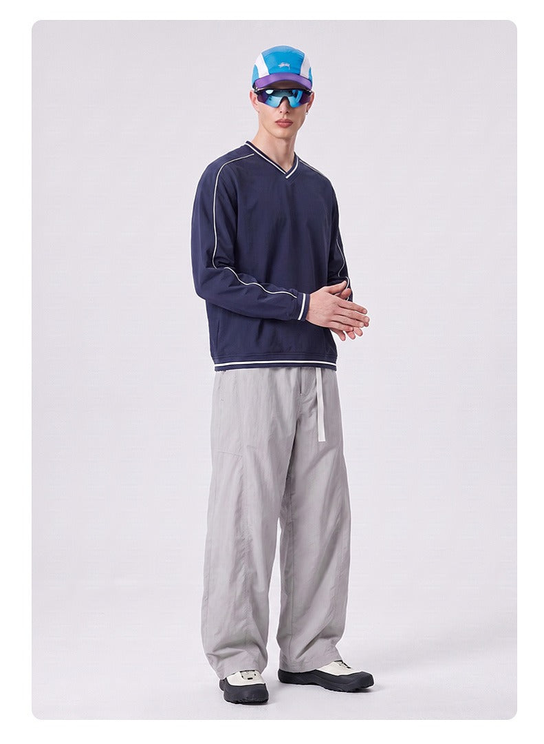 Contrast Trim V-Neck Relaxed Sweatshirt