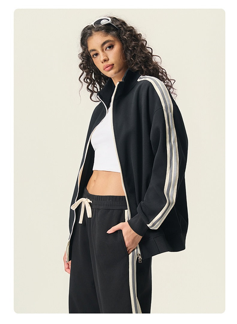 Contrast Piping Full-Zip Sweatshirt