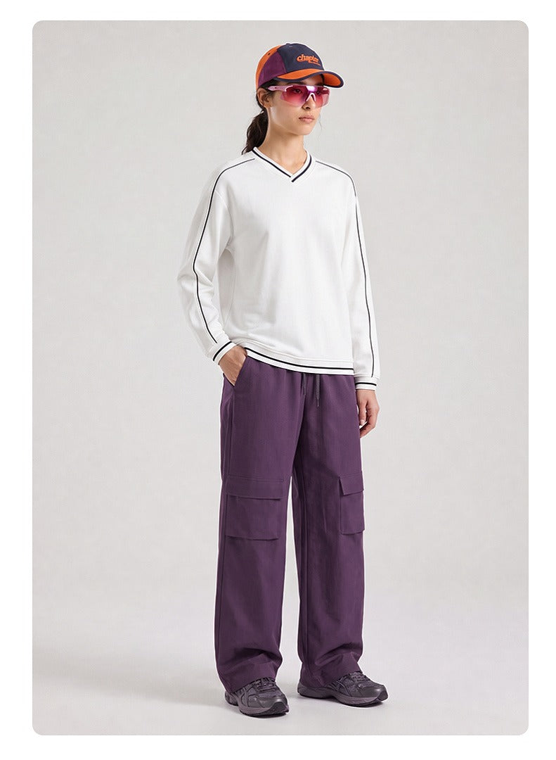 Contrast Trim V-Neck Relaxed Sweatshirt
