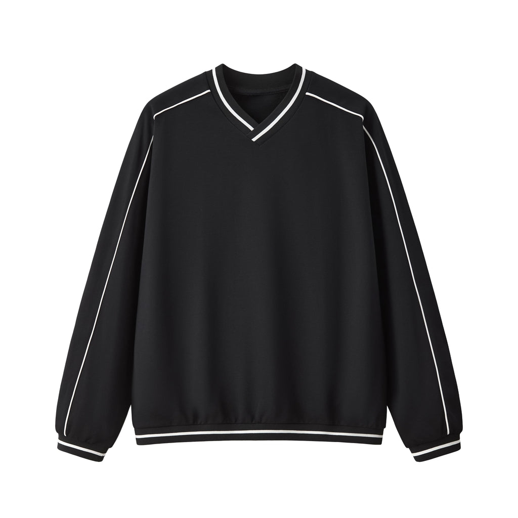 Contrast Trim V-Neck Relaxed Sweatshirt