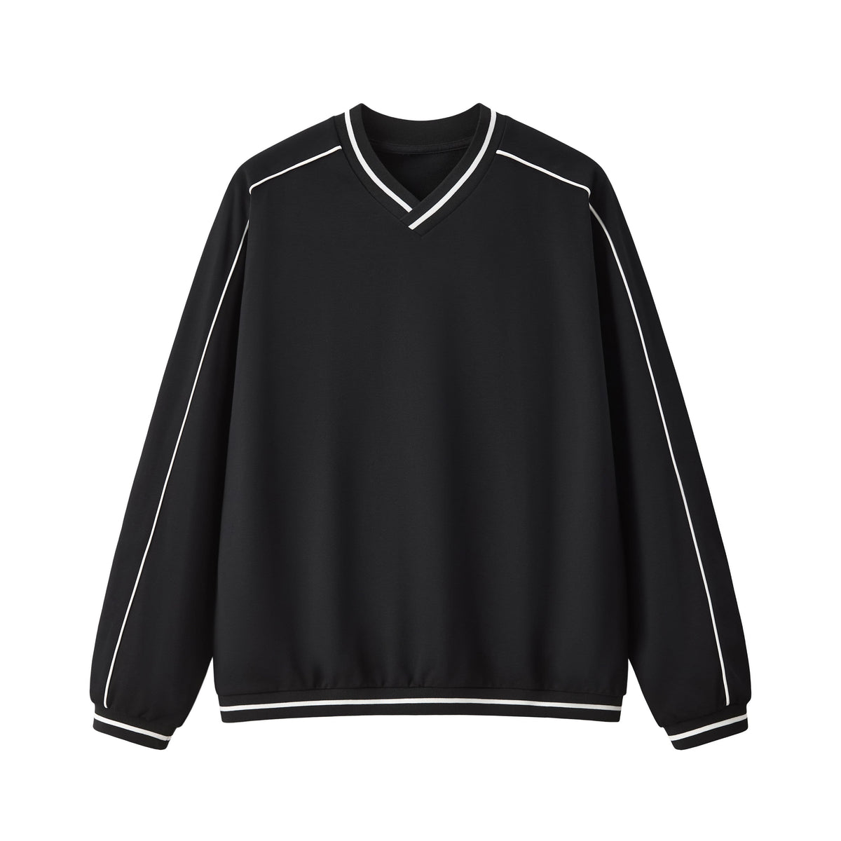 Contrast Trim V-Neck Relaxed Sweatshirt
