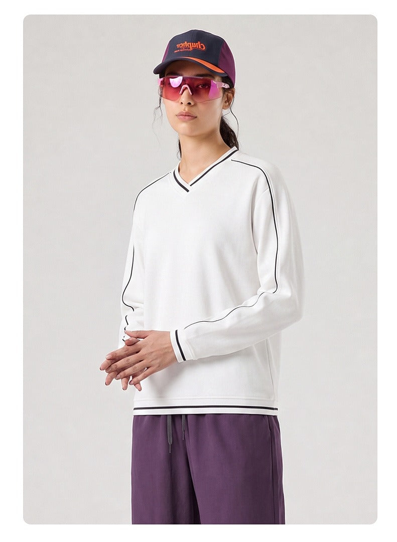 Contrast Trim V-Neck Relaxed Sweatshirt