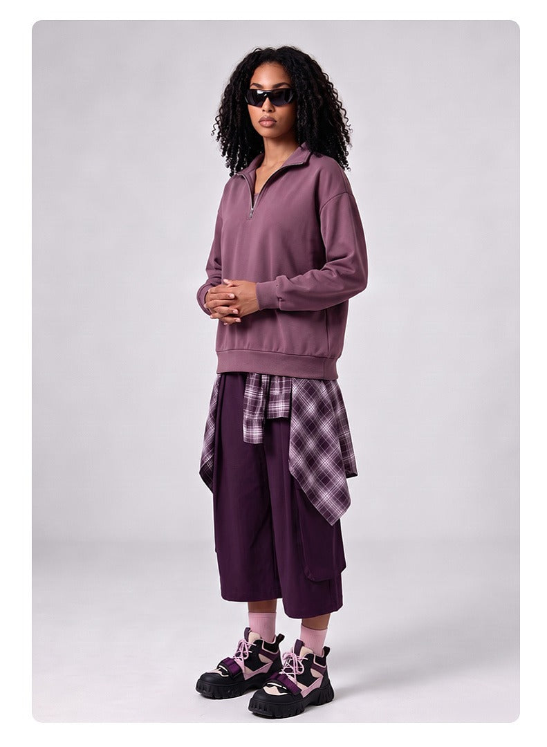 Washed Half-Zip Relaxed Crewneck Sweatshirt
