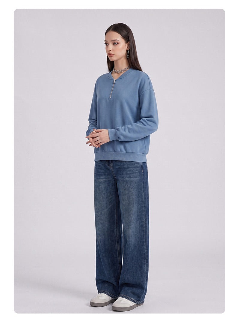 Washed Half-Zip Relaxed Crewneck Sweatshirt