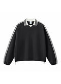Striped Cotton Collared Pullover Sweatshirt