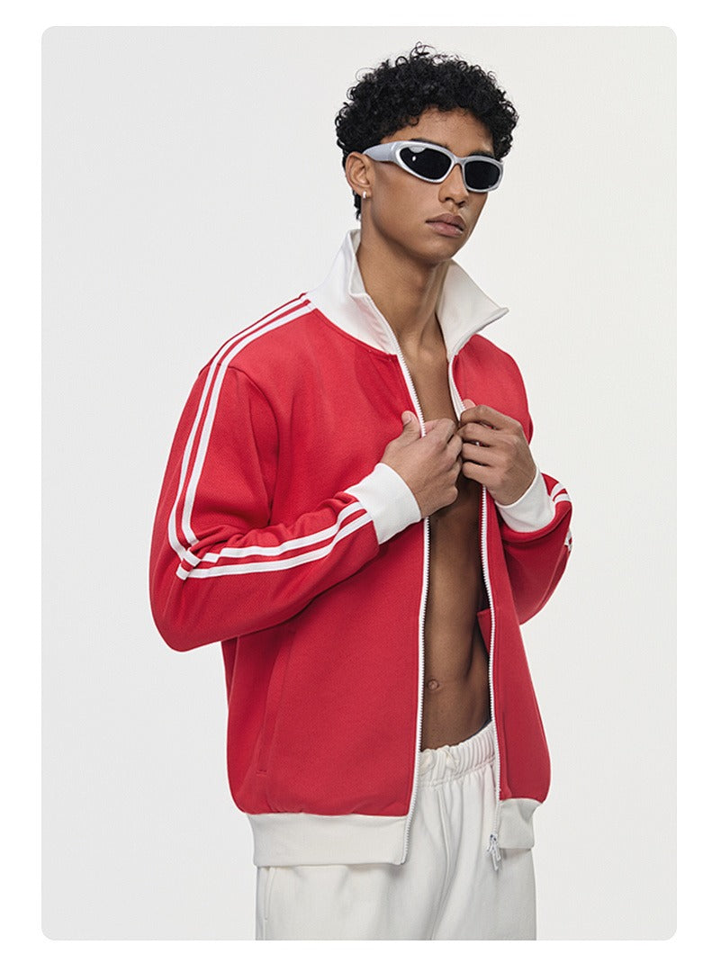 Contrast Stripe Full-Zip Track Sweatshirt