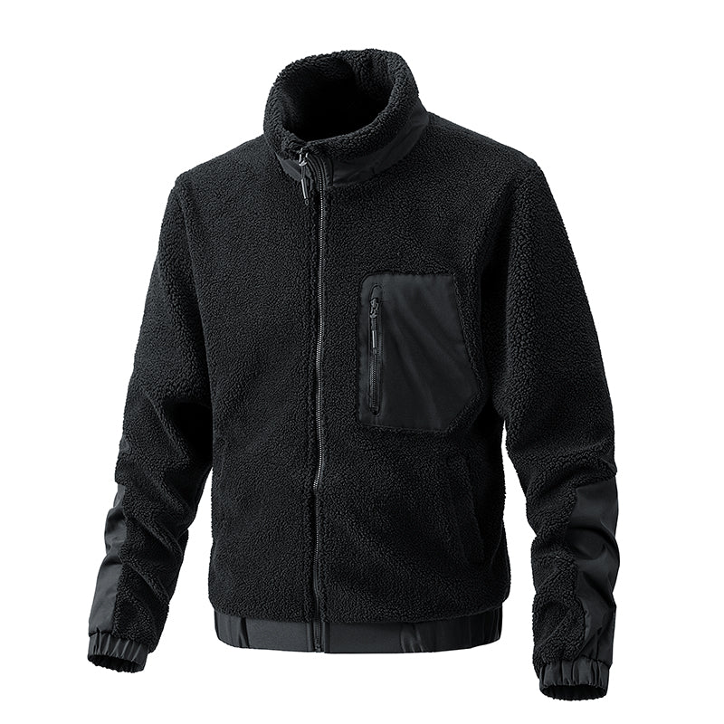 Men's Sherpa Fleece Stand Collar Jacket – Casual Outdoor Zip-Up