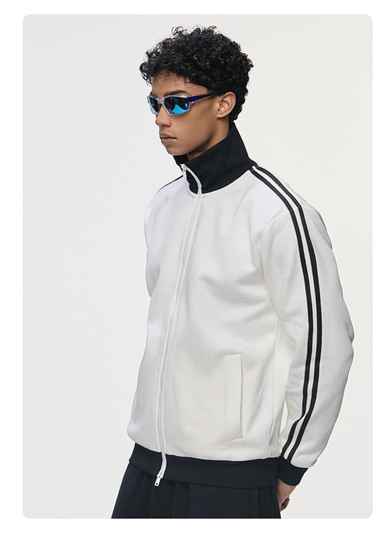 Contrast Stripe Full-Zip Track Sweatshirt