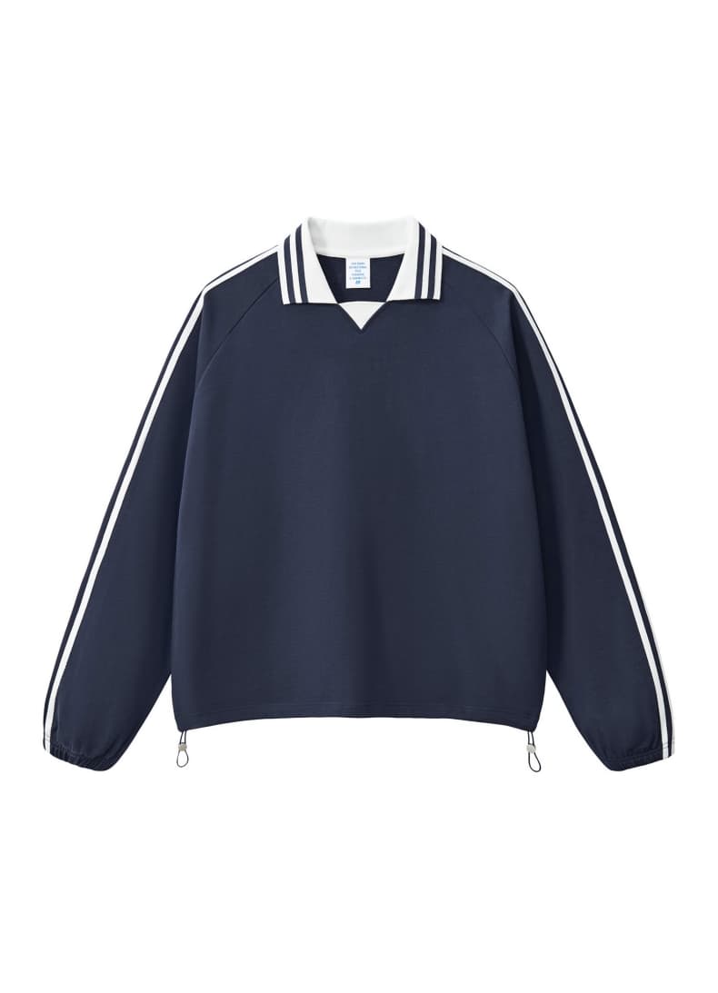 Striped Cotton Collared Pullover Sweatshirt