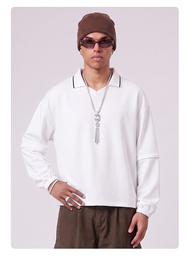 Relaxed Polo Collar Drawstring Sweatshirt