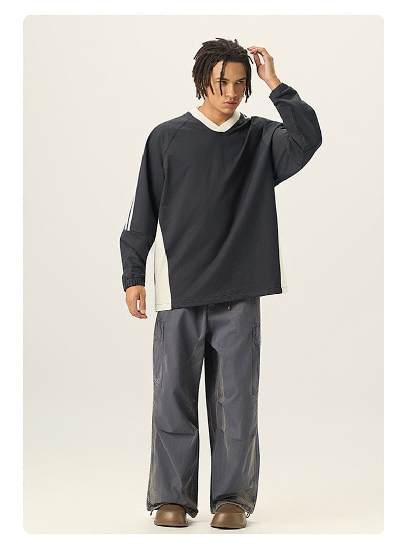 Varsity Panel V-Neck Long Sleeve Tee